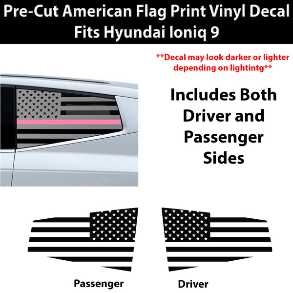 American Flag Quarter Window Decal for Hyundai Ioniq 9 2026+ – Precut Matte Black Vinyl