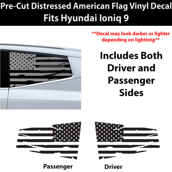 American Flag Quarter Window Decal for Hyundai Ioniq 9 2026+ – Precut Matte Black Vinyl