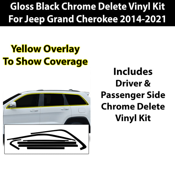 Fits Jeep Grand Cherokee 2014-2021 Vinyl Chrome Delete Grille Blackout Decal Stickers Overlay Film