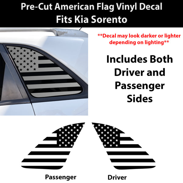 Fits Kia Sorento 2011-2015 Quarter Window American Flag Vinyl Decal Stickers - Matte Black