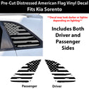 Fits Kia Sorento 2011-2015 Quarter Window American Flag Vinyl Decal Stickers - Matte Black