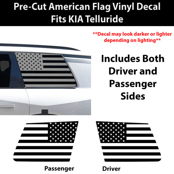 American Flag Quarter Window Decal for Kia Telluride 2027+ – Precut Matte Black Vinyl