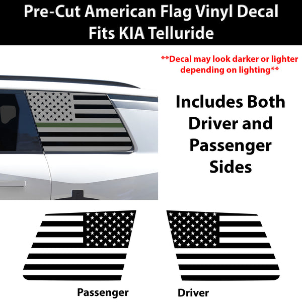 American Flag Quarter Window Decal for Kia Telluride 2027+ – Precut Matte Black Vinyl