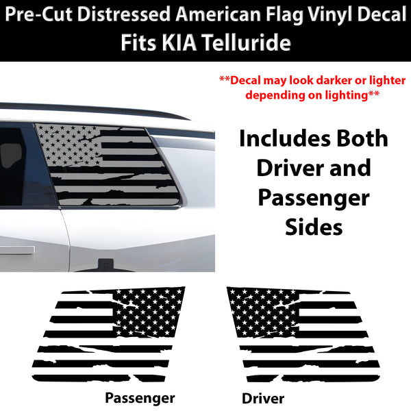 American Flag Quarter Window Decal for Kia Telluride 2027+ – Precut Matte Black Vinyl