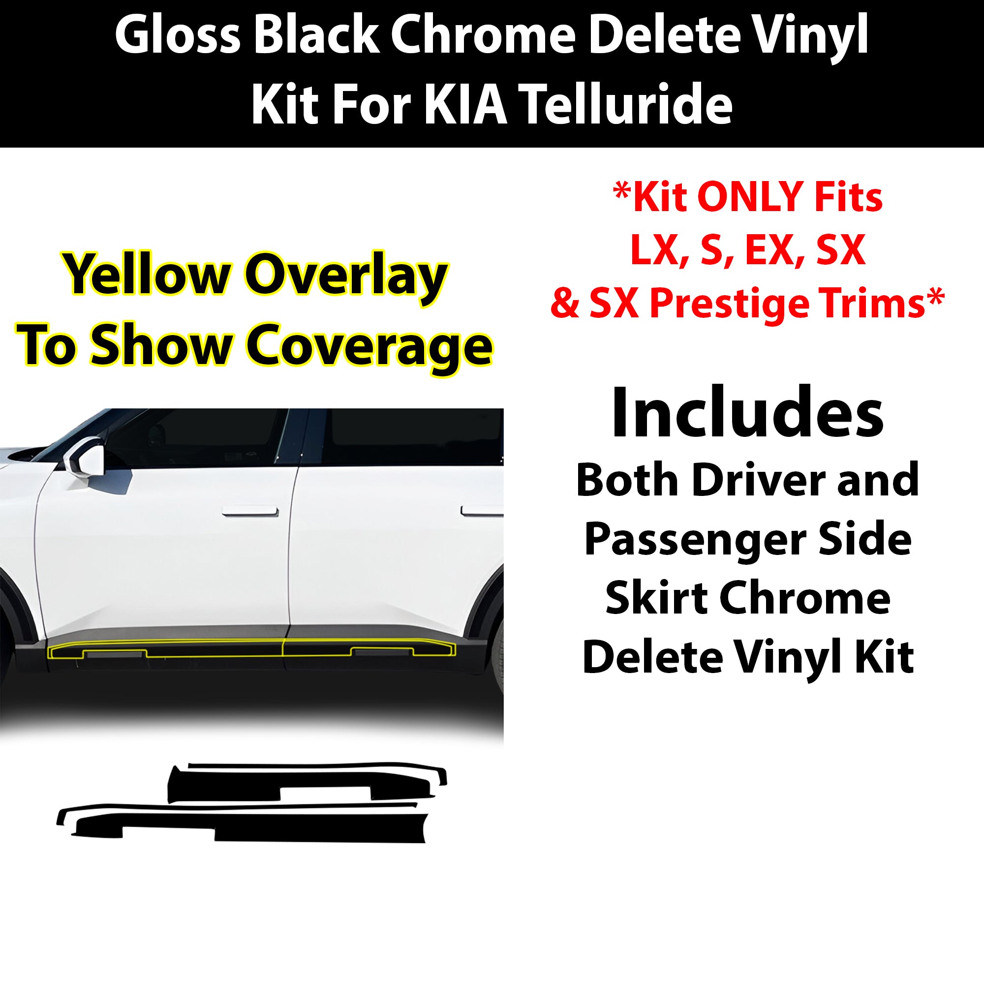 Kia Telluride 2027+ Blackout Chrome Delete Kit – Precut Gloss Black Vinyl Overlays