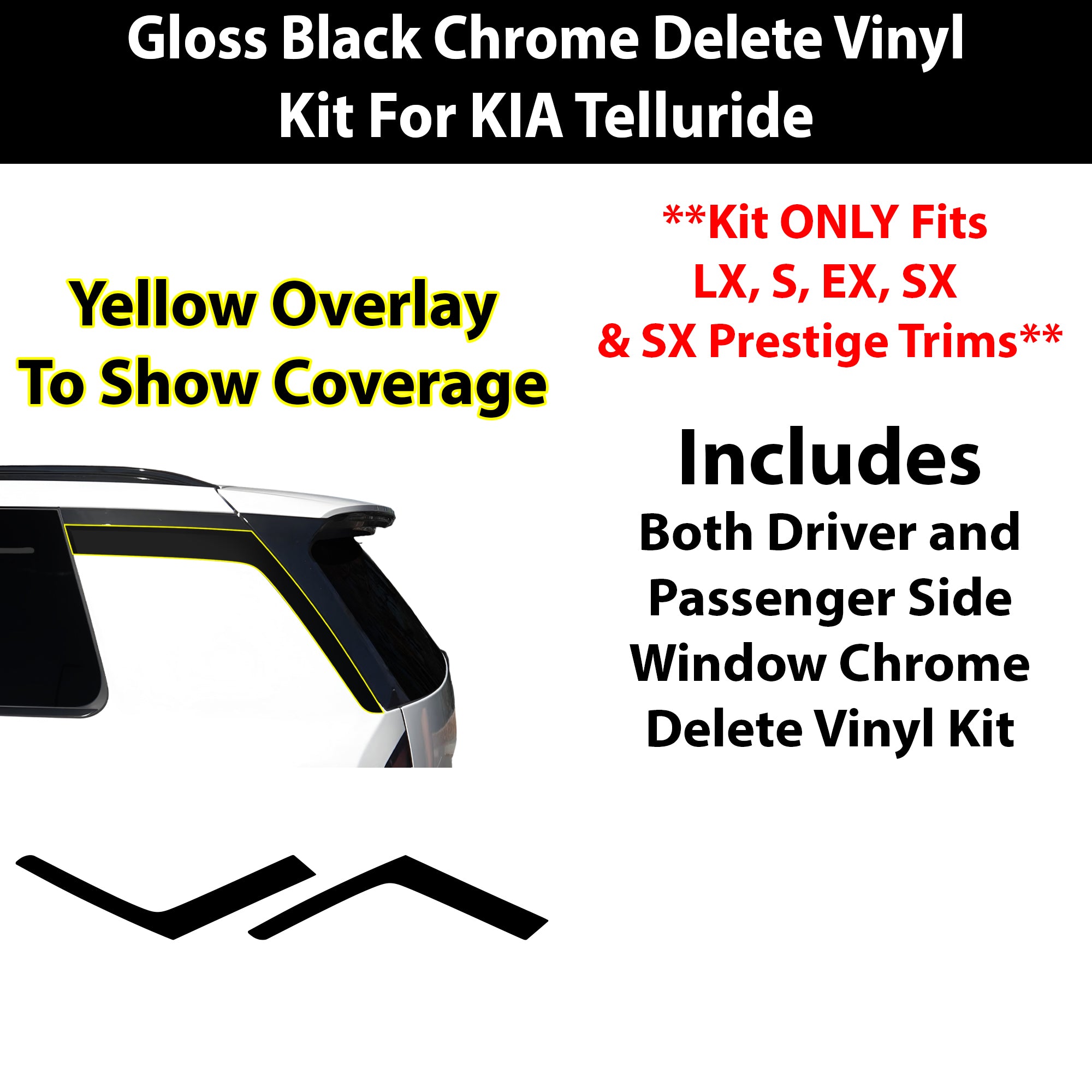 Kia Telluride 2027+ Blackout Chrome Delete Kit – Precut Gloss Black Vinyl Overlays