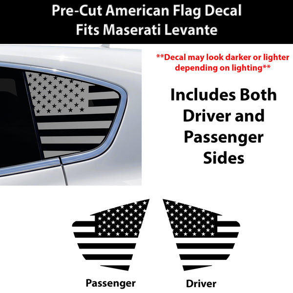Fits Maserati Levante 2017-2024 Quarter Window American Flag Vinyl Decal Stickers - Matte Black