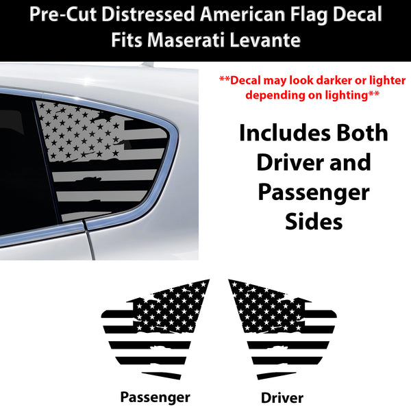 Fits Maserati Levante 2017-2024 Quarter Window American Flag Vinyl Decal Stickers - Matte Black