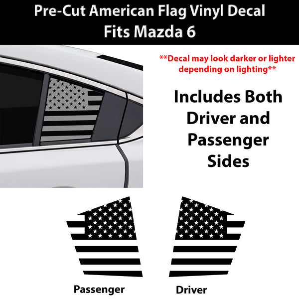 Fits Mazda Mazda6 2014-2021 Quarter Window American Flag Vinyl Decal Stickers - Matte Black