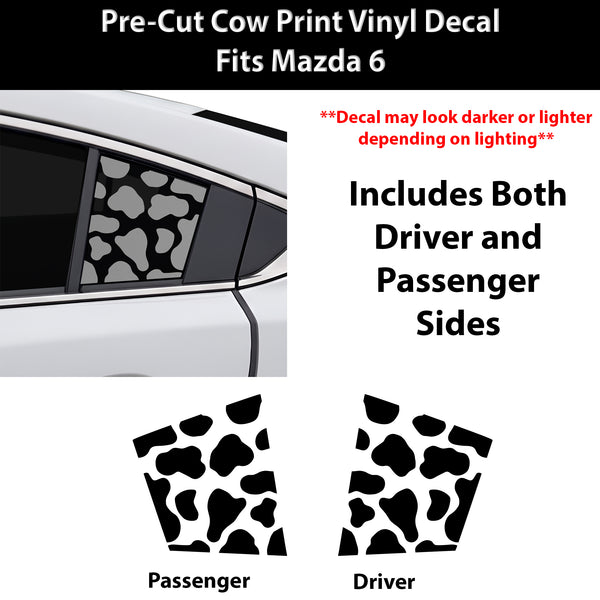 Fits Mazda Mazda6 2014-2021 Animal Leopard Cheetah Cow Window Vinyl Decal Stickers - Matte Black