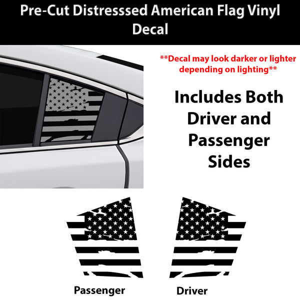 Fits Mazda Mazda6 2014-2021 Quarter Window American Flag Vinyl Decal Stickers - Matte Black