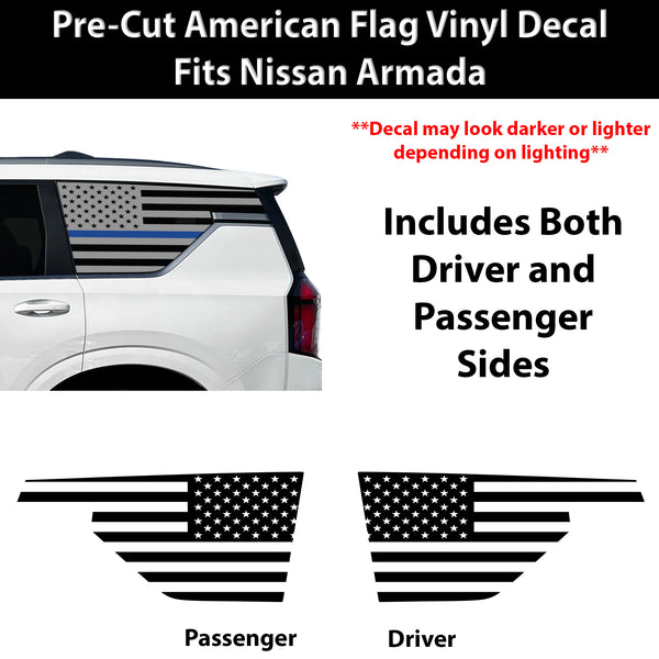 American Flag Quarter Window Decal for Nissan Armada 2025-2026 – Precut Matte Black Vinyl