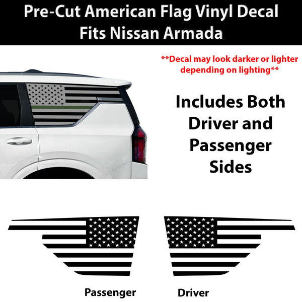 American Flag Quarter Window Decal for Nissan Armada 2025-2026 – Precut Matte Black Vinyl