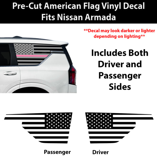 American Flag Quarter Window Decal for Nissan Armada 2025-2026 – Precut Matte Black Vinyl