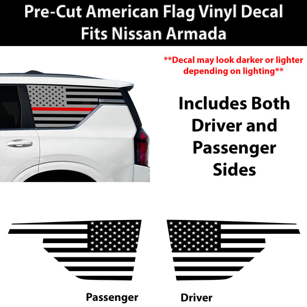 American Flag Quarter Window Decal for Nissan Armada 2025-2026 – Precut Matte Black Vinyl