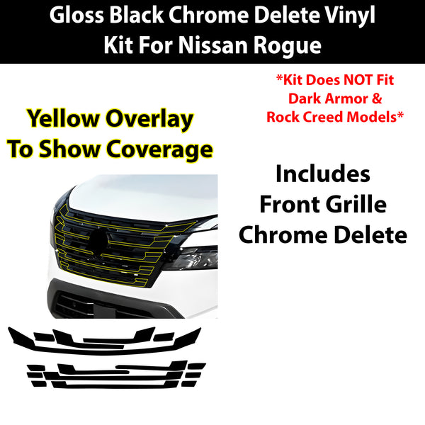 Nissan Rogue 2024-2026 Blackout Chrome Delete Kit – Precut Gloss Black Vinyl Overlays Film