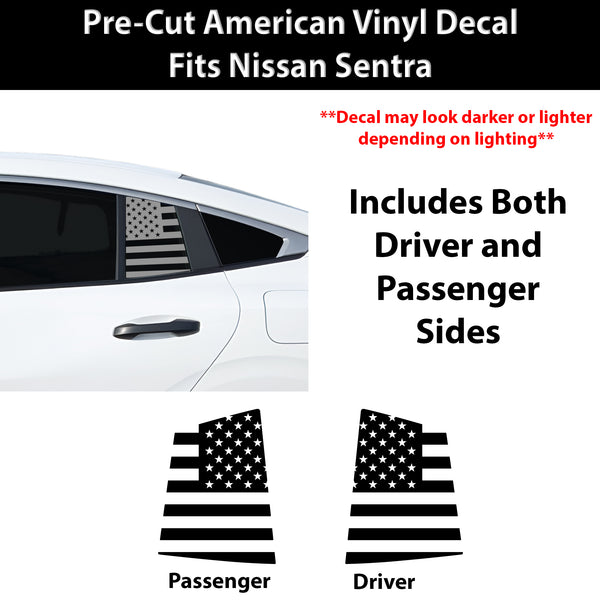 American Flag Quarter Window Decal for Nissan Sentra 2026+ – Precut Matte Black Vinyl