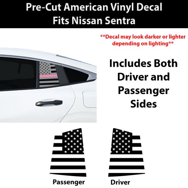 American Flag Quarter Window Decal for Nissan Sentra 2026+ – Precut Matte Black Vinyl