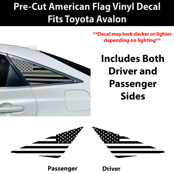 American Flag Quarter Window Decal for Toyota Avalon 2019-2022 – Precut Matte Black Vinyl