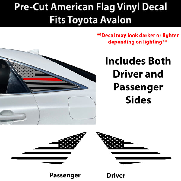 American Flag Quarter Window Decal for Toyota Avalon 2019-2022 – Precut Matte Black Vinyl