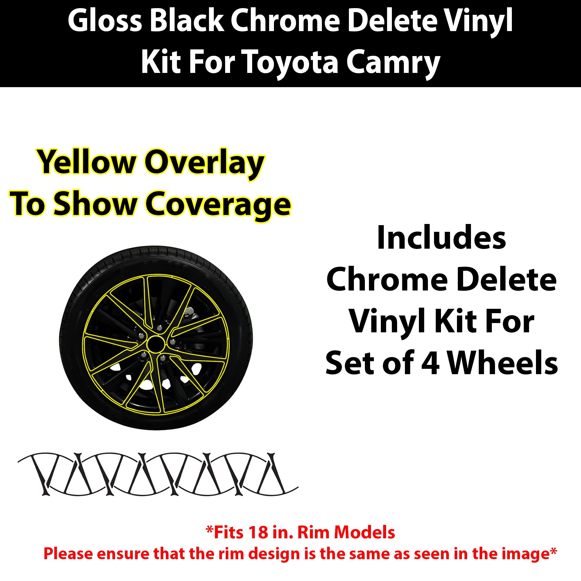 Toyota Camry 2018-2024 Blackout Chrome Delete Kit – Precut Gloss Black Vinyl Overlays