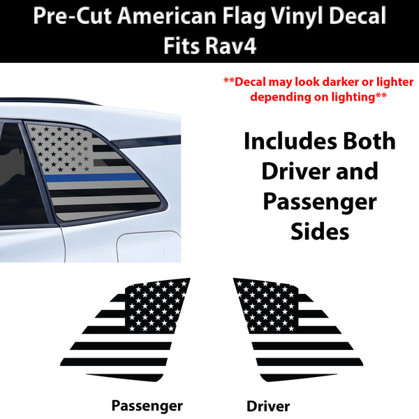 American Flag Quarter Window Decal for Toyota RAV4 2026-2027 – Precut Matte Black Vinyl