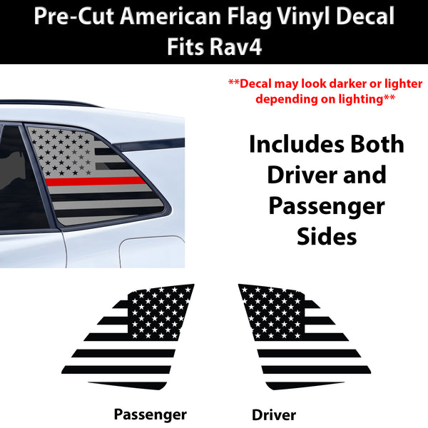 American Flag Quarter Window Decal for Toyota RAV4 2026-2027 – Precut Matte Black Vinyl