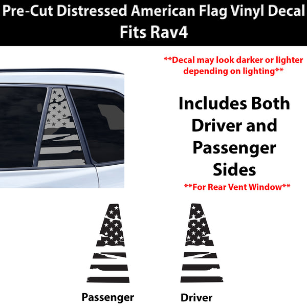American Flag Quarter Window Decal for Toyota RAV4 2026-2027 – Precut Matte Black Vinyl