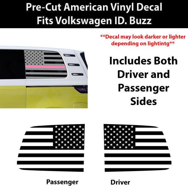 American Flag Quarter Window Decal for Volkswagen ID. Buzz 2025 – Precut Matte Black Vinyl