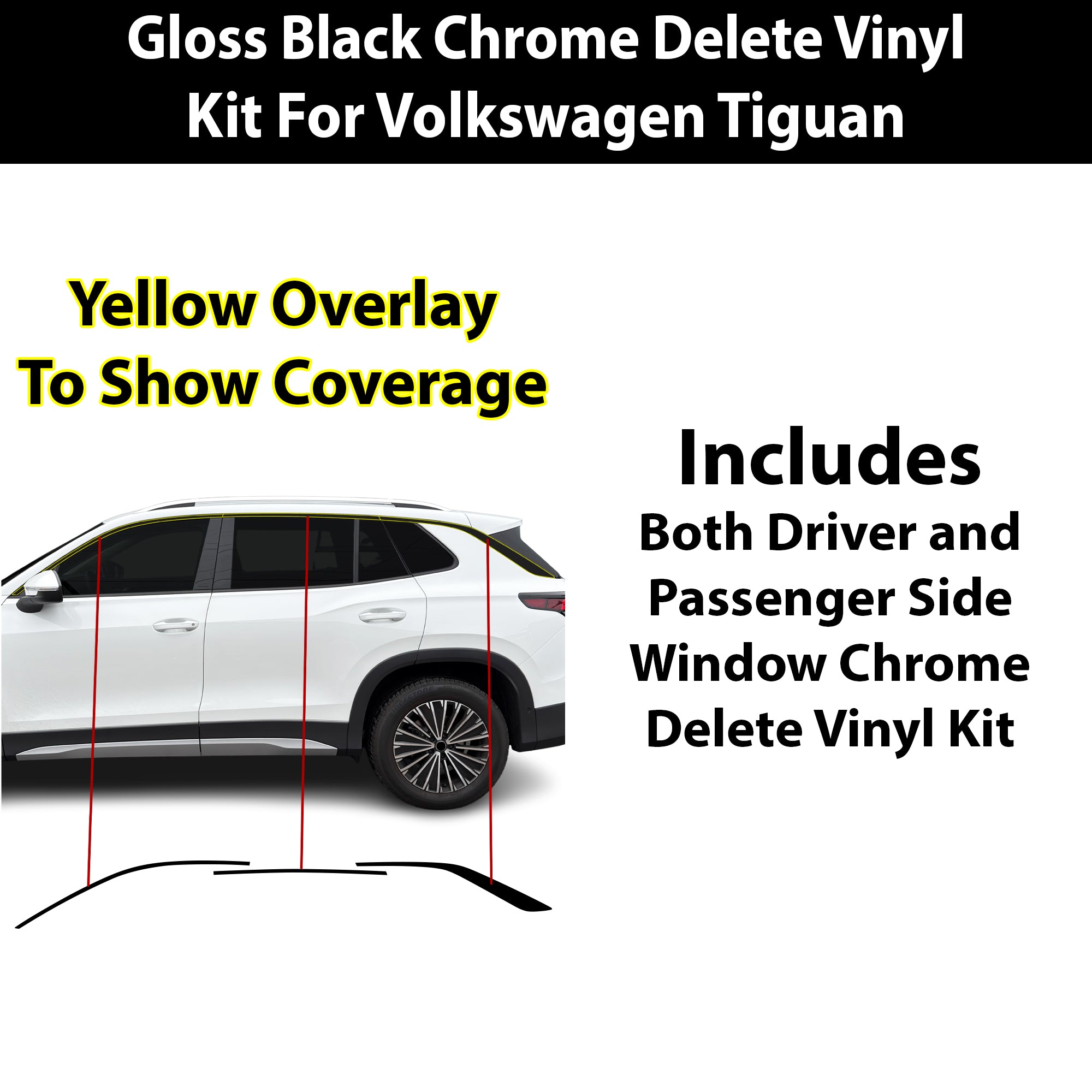 Volkswagen Tiguan 2025-2027 Blackout Chrome Delete Kit – Precut Gloss Black Vinyl Overlays