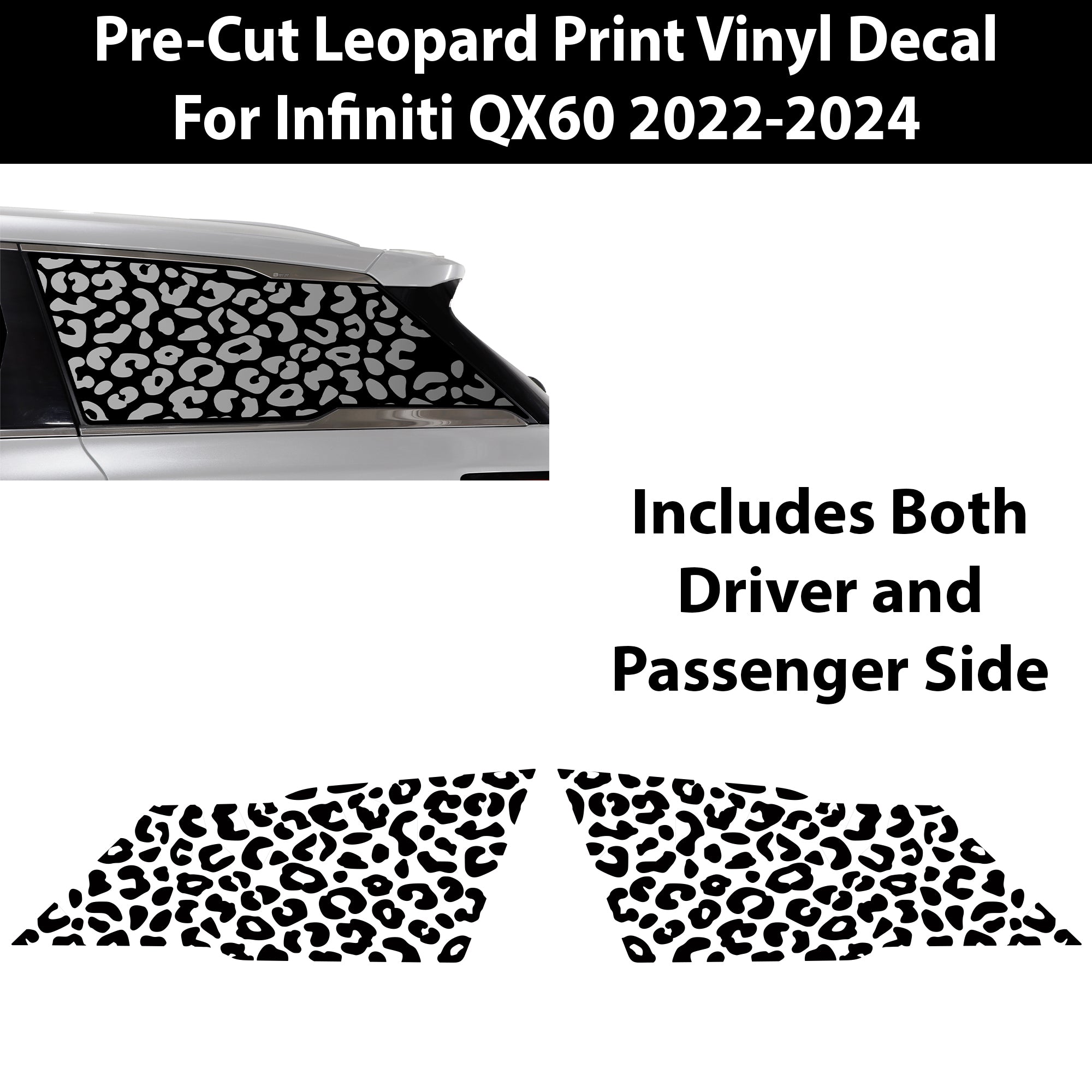Animal Leopard Cheetah Cow Window Vinyl Decal Stickers Fits Infiniti QX60 2022 - 2024 - Bogar Tech Designs