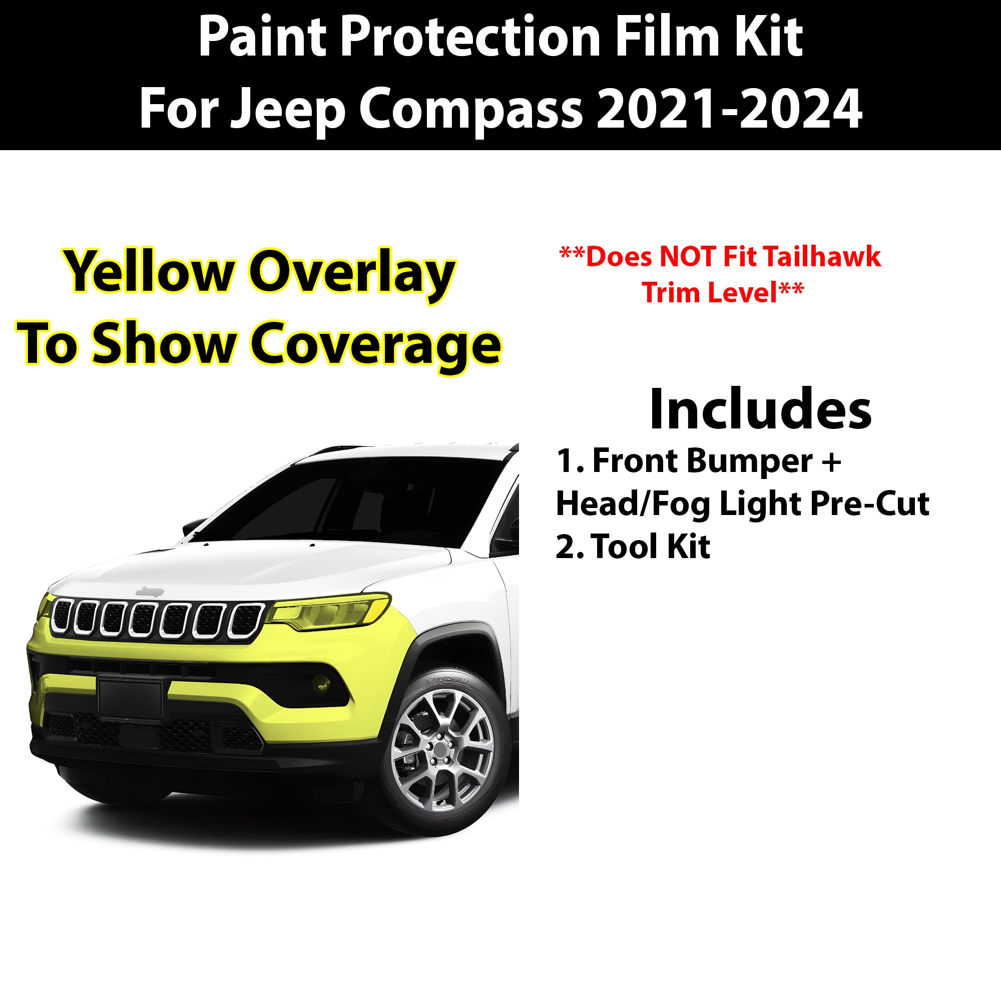Precut Premium Paint Protection Film Clear Bra PPF Decal Film Kit Cover Fits Jeep Compass 2021 - 2024 - Bogar Tech Designs