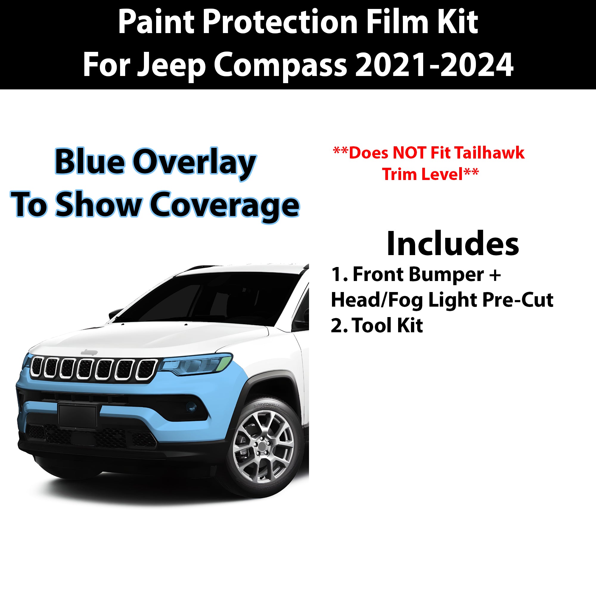 Precut Premium Paint Protection Film Clear Bra PPF Decal Film Kit Cover Fits Jeep Compass 2021 - 2024 - Bogar Tech Designs