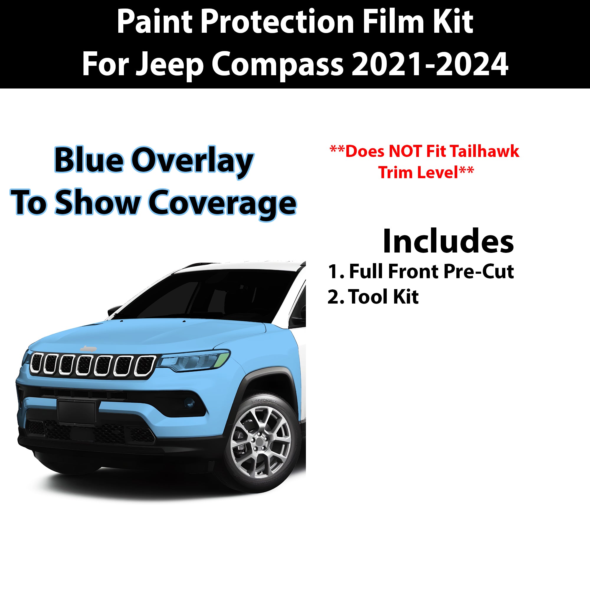 Precut Premium Paint Protection Film Clear Bra PPF Decal Film Kit Cover Fits Jeep Compass 2021 - 2024 - Bogar Tech Designs