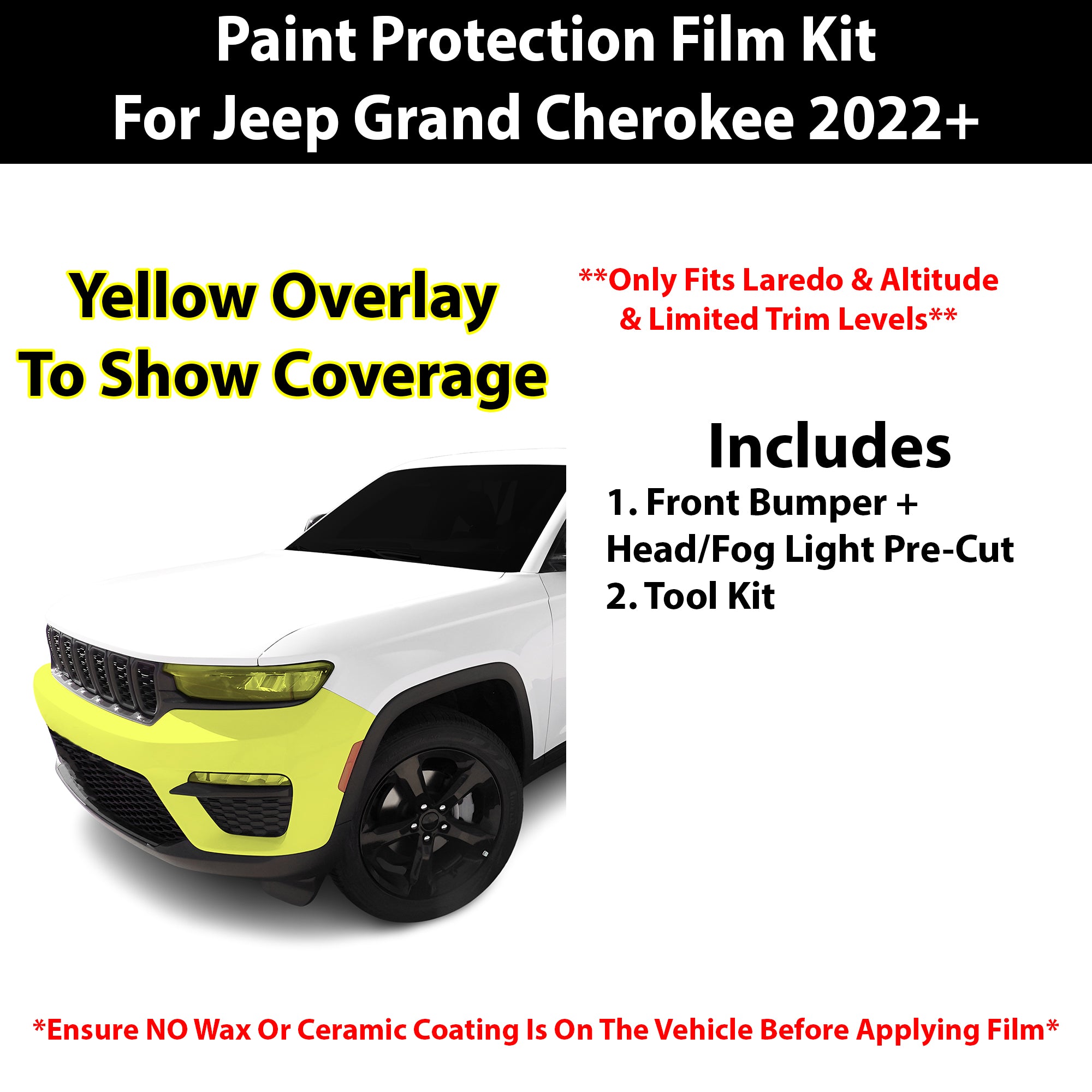 Fits Jeep Grand Cherokee (Laredo/Altitude/Limited) 2022+ Precut Premium Paint Protection Film Clear Bra PPF Decal Film Kit Cover - Bogar Tech Designs