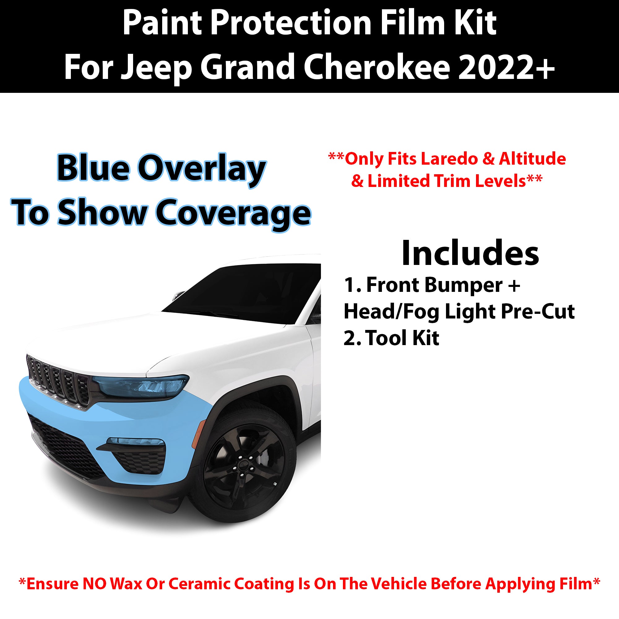 Fits Jeep Grand Cherokee (Laredo/Altitude/Limited) 2022+ Precut Premium Paint Protection Film Clear Bra PPF Decal Film Kit Cover - Bogar Tech Designs