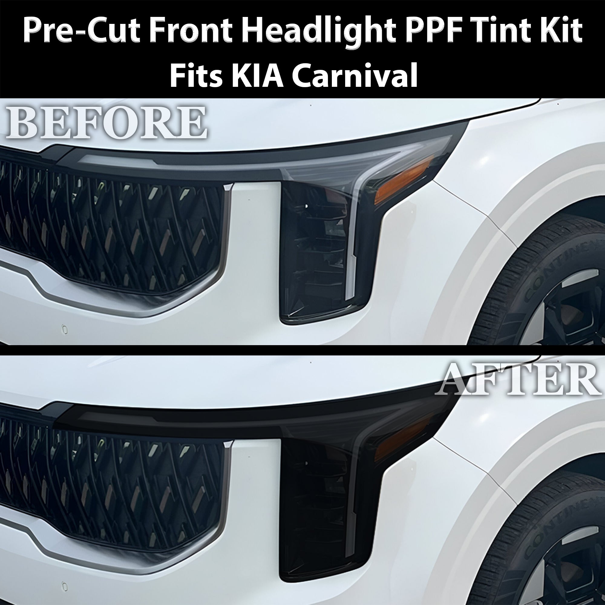 KIA Carnival 2025–2026 Dark Smoke Headlight & Taillight Tint Kit – Precut Vinyl Lens Overlays