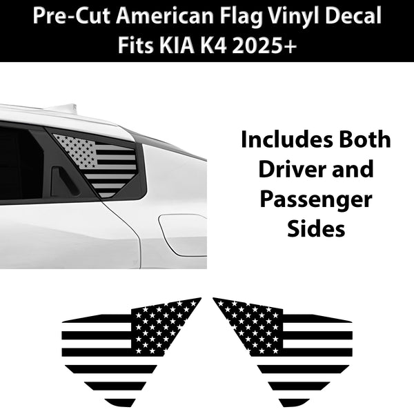 Fits KIA K4 2025+ Quarter Window American Flag Vinyl Decal Stickers