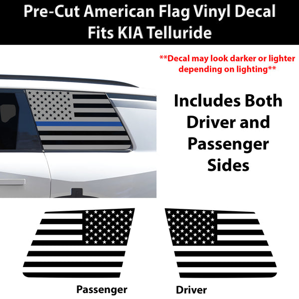 American Flag Quarter Window Decal for Kia Telluride 2027+ – Precut Matte Black Vinyl