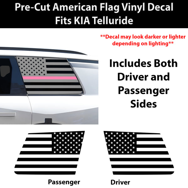 American Flag Quarter Window Decal for Kia Telluride 2027+ – Precut Matte Black Vinyl