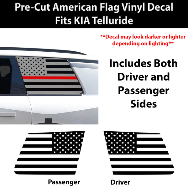American Flag Quarter Window Decal for Kia Telluride 2027+ – Precut Matte Black Vinyl