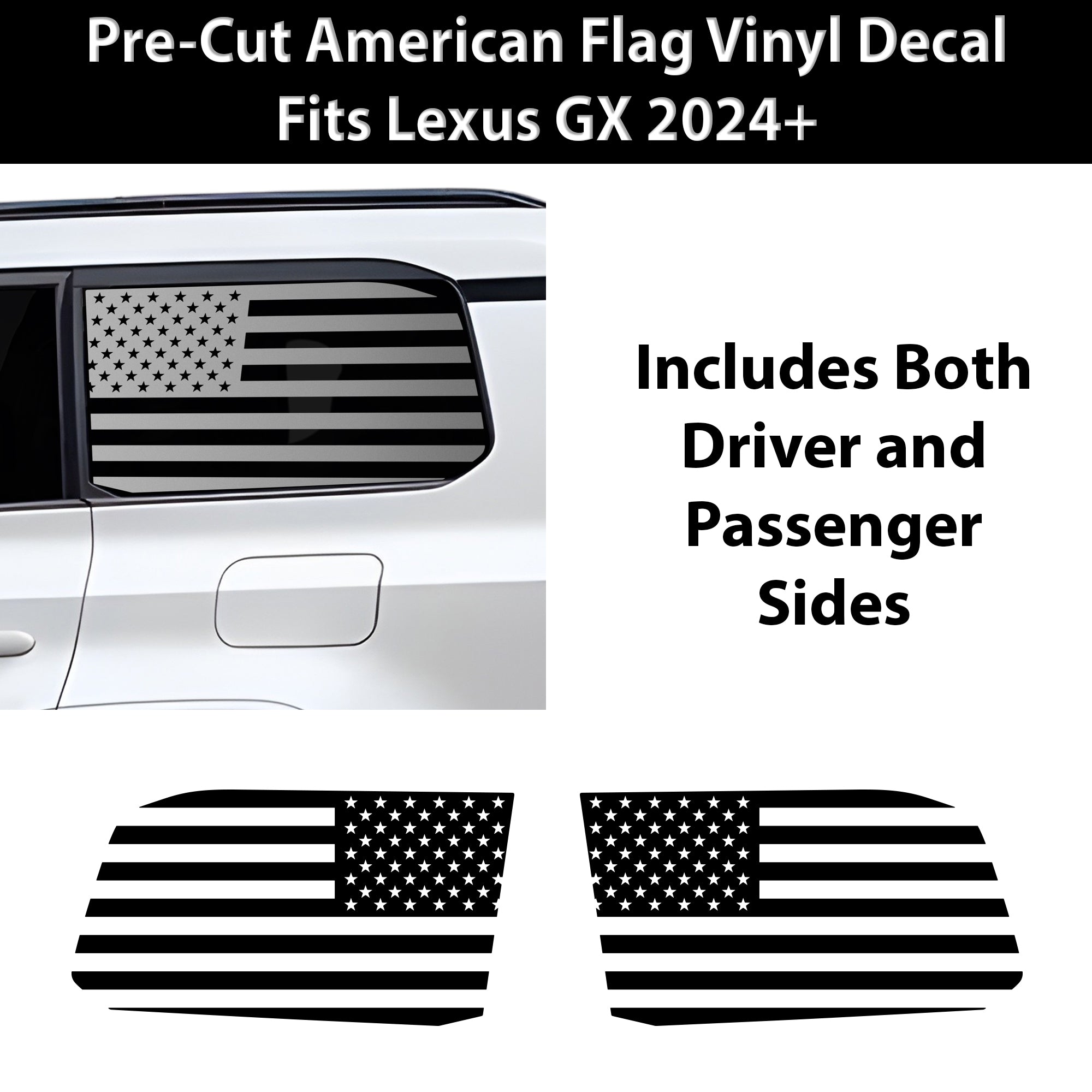 Fits Lexus GX 2024 - 2025 Quarter Window American Flag Vinyl Decal Stickers - Bogar Tech Designs