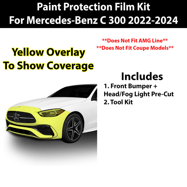 Fits Mercedes Benz C300 Sedan 2022 - 2024 Precut Premium Paint Protection Film Clear Bra PPF Decal Film Kit Cover - Bogar Tech Designs