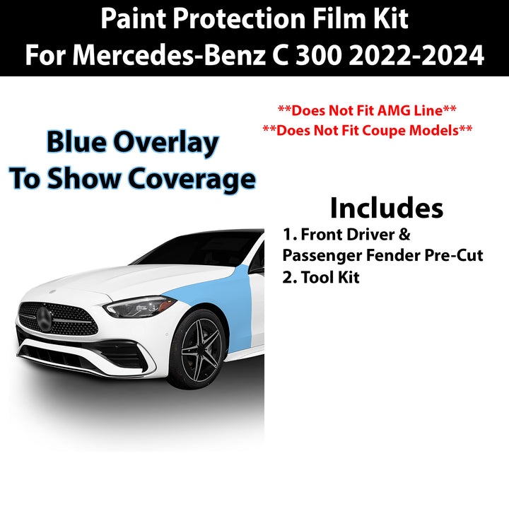 Fits Mercedes Benz C300 Sedan 2022 - 2024 Precut Premium Paint Protection Film Clear Bra PPF Decal Film Kit Cover - Bogar Tech Designs