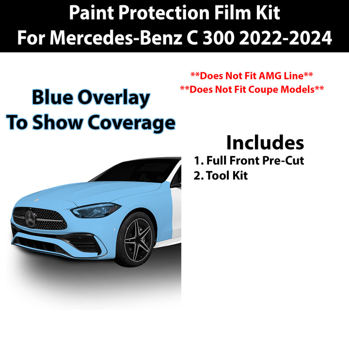 Fits Mercedes Benz C300 Sedan 2022 - 2024 Precut Premium Paint Protection Film Clear Bra PPF Decal Film Kit Cover - Bogar Tech Designs