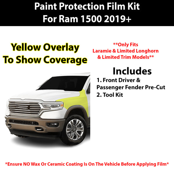 Fits Ram 1500 (Laramie & Limited Longhorn & Limited) 2019+ Precut Premium Paint Protection Film Clear Bra PPF Decal Film Kit Cover