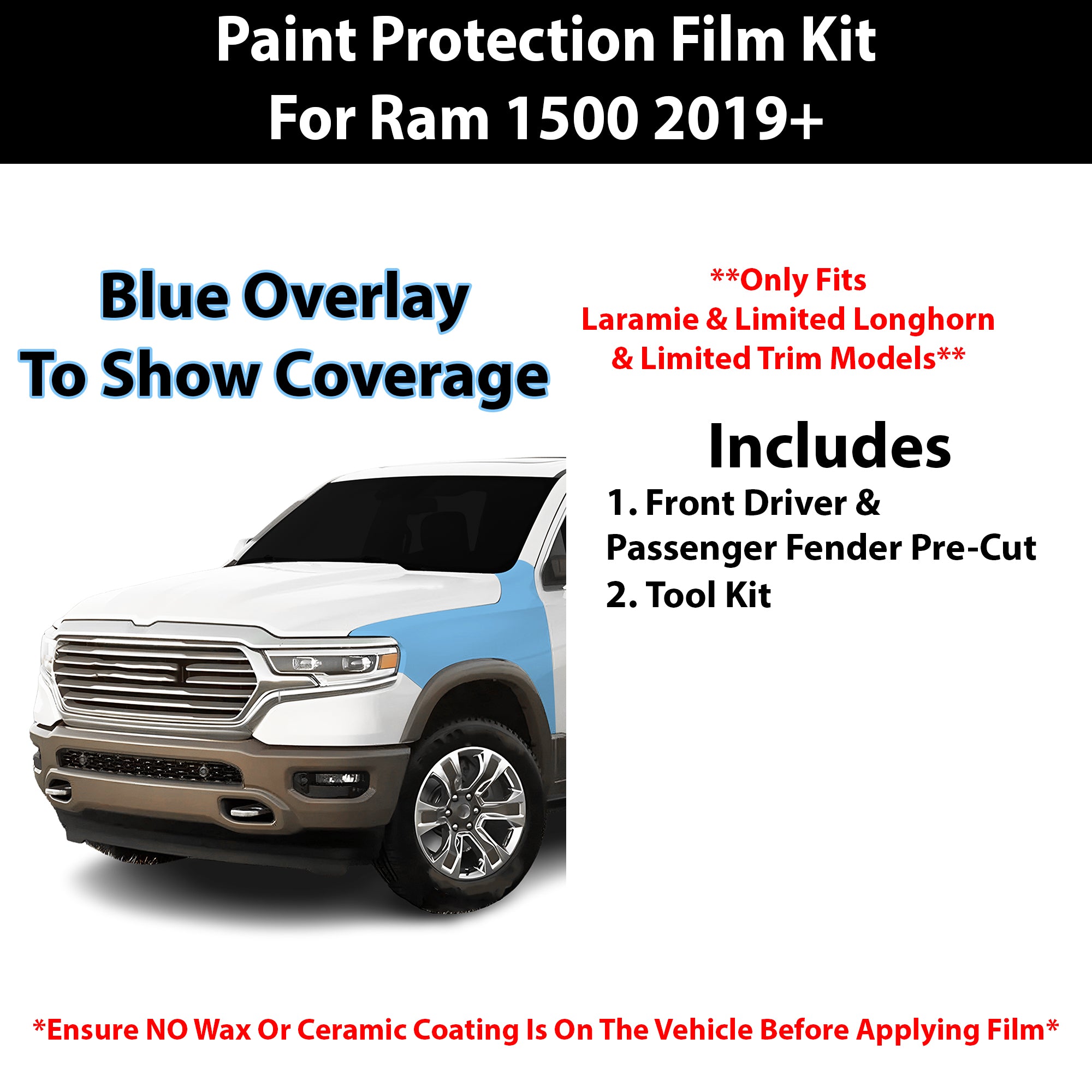 Fits Ram 1500 (Laramie & Limited Longhorn & Limited) 2019+ Precut Premium Paint Protection Film Clear Bra PPF Decal Film Kit Cover - Bogar Tech Designs