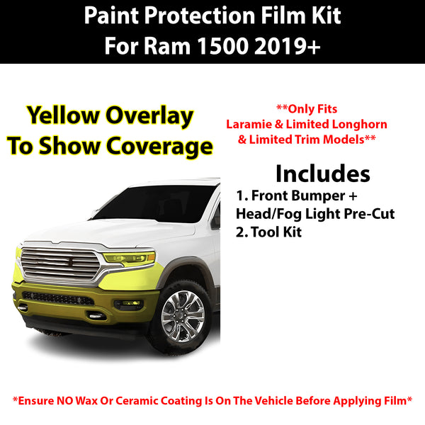 Fits Ram 1500 (Laramie & Limited Longhorn & Limited) 2019+ Precut Premium Paint Protection Film Clear Bra PPF Decal Film Kit Cover