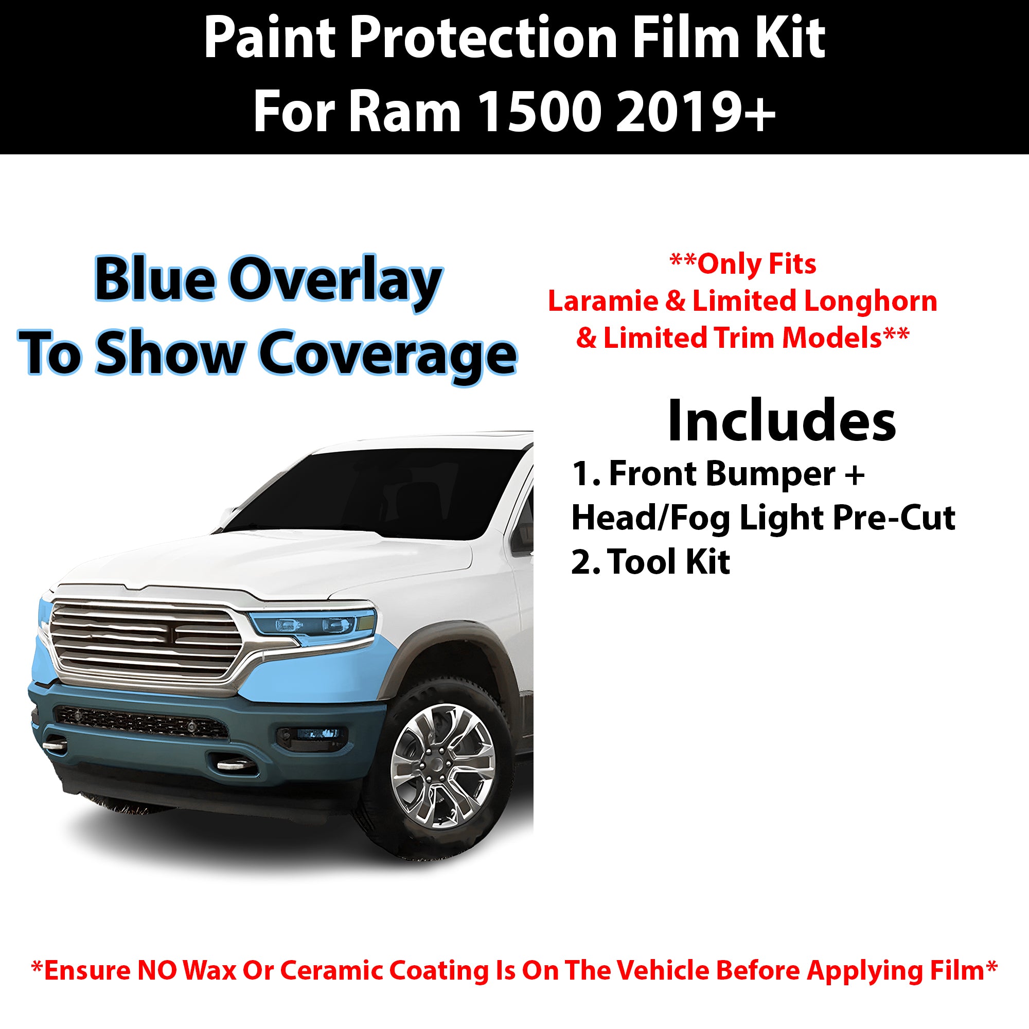 Fits Ram 1500 (Laramie & Limited Longhorn & Limited) 2019+ Precut Premium Paint Protection Film Clear Bra PPF Decal Film Kit Cover - Bogar Tech Designs