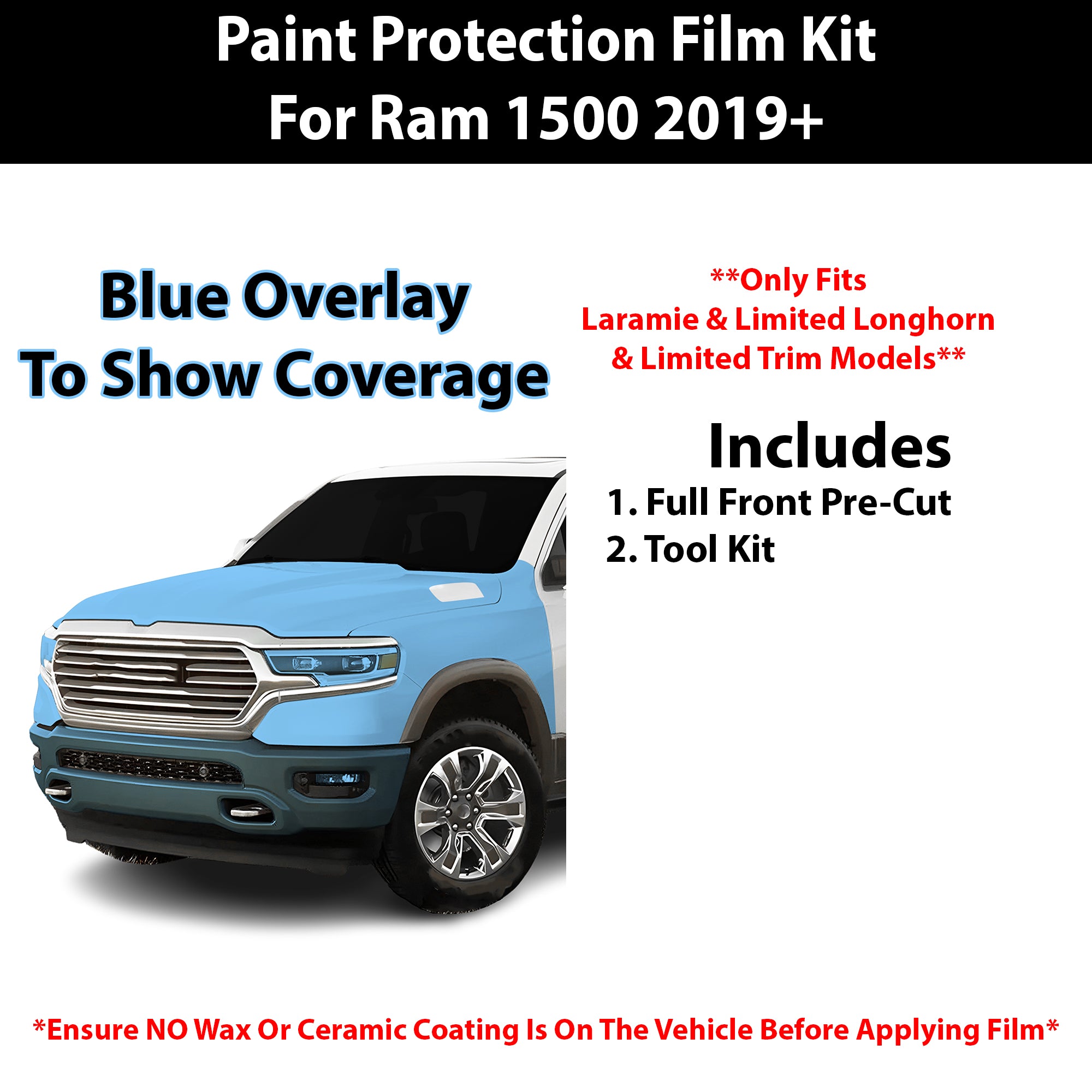 Fits Ram 1500 (Laramie & Limited Longhorn & Limited) 2019+ Precut Premium Paint Protection Film Clear Bra PPF Decal Film Kit Cover - Bogar Tech Designs